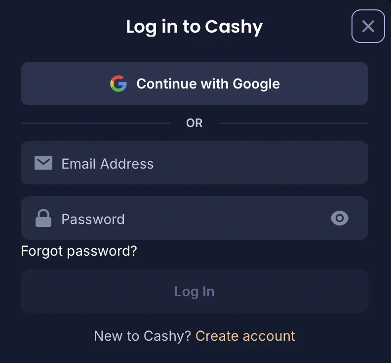 Log in to your Cashy Casino account.