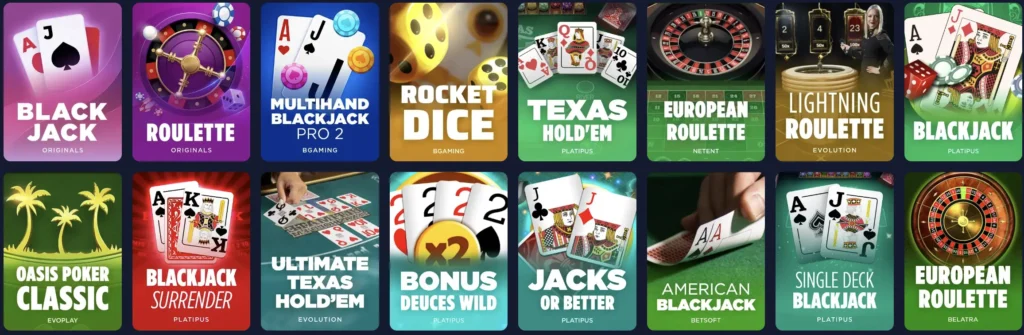 Play table titles on Cashy casino.